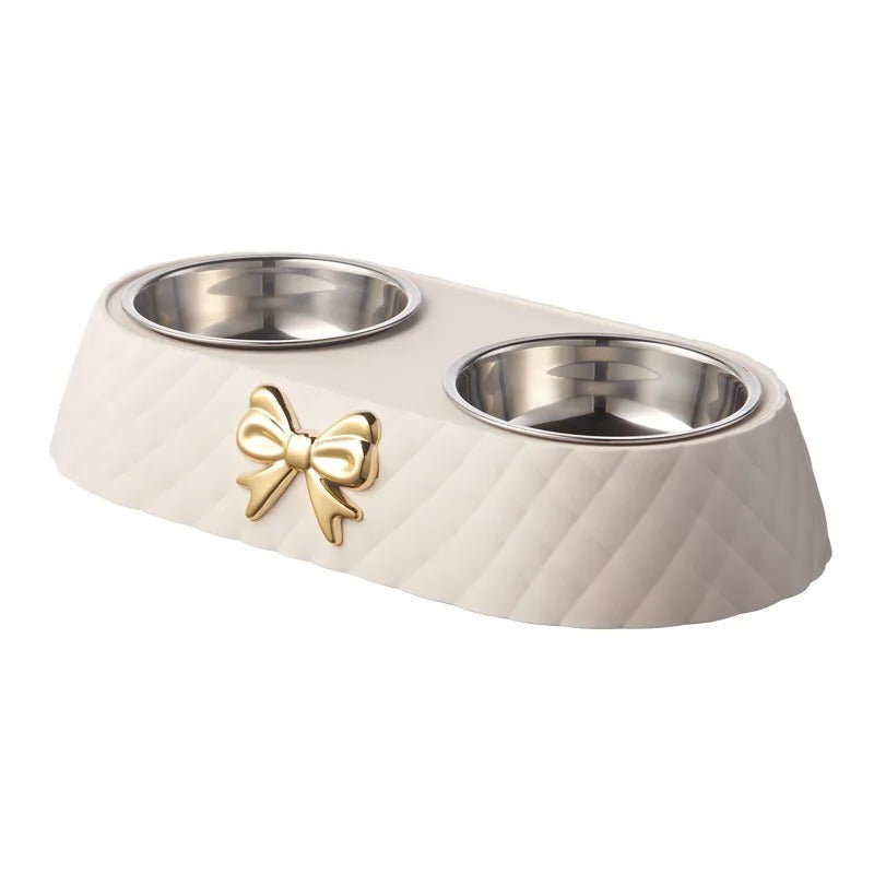 Double Pet Bowl with Bowknot Design