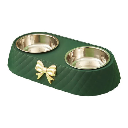 Double Pet Bowl with Bowknot Design