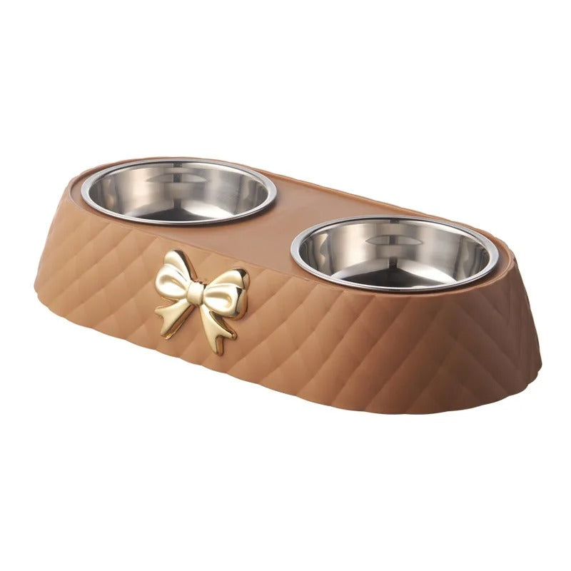 Double Pet Bowl with Bowknot Design